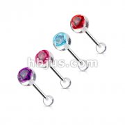 316L Surgical Steel Barbell with Assorted Color Metal Rose Embedded in 10mm Clear Ball Top 120pc Pack (30pcs x 4 colors)  