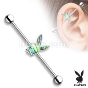 Abalone Inlaid Playboy Bunny Centered 316L Surgical Steel Industrial Barbells
