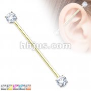 Round CZ Prong Set Ends 316L Surgical Steel Industrial Barbells