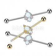 316L Surgical Steel Baguette Double Opal and Double Round CZ Industrial Barbell
