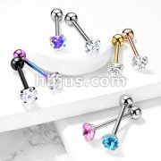 Prong Set Hear CZ 316L Surgical Steel Barbell Tongue Rings