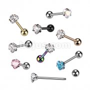 Prong Set Hear CZ 316L Surgical Steel Barbell Tongue Rings