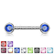 316L Surgical Steel Barbell/Nipple Bar with Double Front Facing Gem