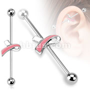 316L Surgical Steel Pink Breast Cancer Awareness Ribbon Industrial Barbell