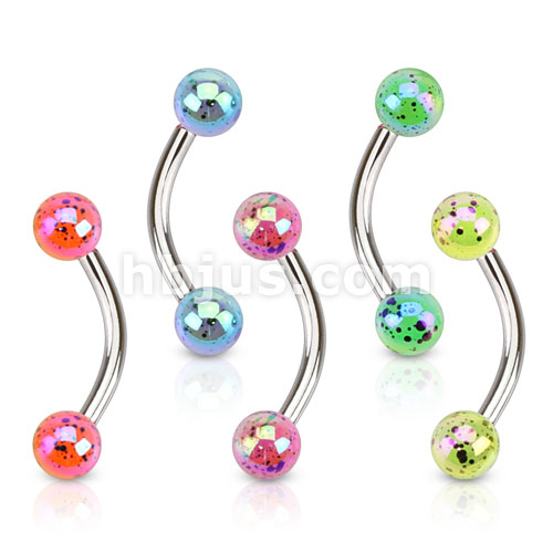 Aurora Borealis Coating Over Splash Acrylic Balls 316L Surgical Steel Curved Eyebrow Barbell 60pcs Pack