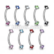 Prong Set Gem 316L Surgical Steel Eyebrow Curve Ring with Internally Threaded 90pcs Pack (10 pcs x 9 colors)