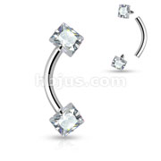 Square CZ Prong Set Ends Internally Threaded 316L Surgical Steel Eyebrow Curved Barbells
