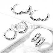 Pair of Antique Silver Plated Round Scaled 316L Stainless Steel Hinge Action Seamless Hoop Earrings