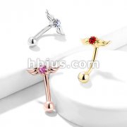 Round Crystal with Angel Wings Top 316L Surgical Steel Eyebrow Rings/ Curved Barbells