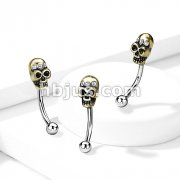 316L Surgical Steel Curved Eyebrow Rings with Skull