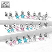 Pair of .925 Sterling Silver Stud Earring w/Clear Star Shaped CZ