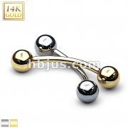 14 Karat Solid Yellow Gold Curved Barbell
