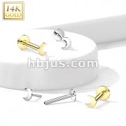 14K Gold Threadless Push-In Labret With Flat Crescent Moon Top
