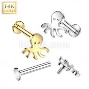 14K Gold Internally Threaded Labret With Octopus Top