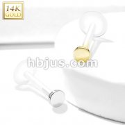 14K Gold Round Top Bio Flex Flat Back Studs for Labret, Monroe, Ear Cartilage and more