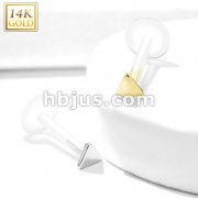 14K Gold Triangle Top Bio Flex Flat Back Studs for Labret, Monroe, Ear Cartilage and more