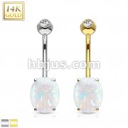 14K Gold Synthetic Opal Stone Prong Set Navel Belly Button Ring