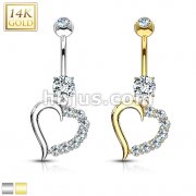 14K Gold Clear CZ Journey Heart Navel Ring