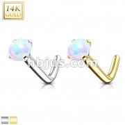 14Kt. Gold L Bend Nose Ring with Prong Set Opal