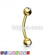 Gold Plated Over 316L Surgical Steel Double Jeweled Eyebrow Ring