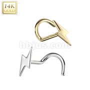 14K Gold Nose Screw Rings With Lightning Bolt Top
