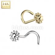 14K Gold Nose Screw Rings With Bead Flower Top
