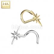 14K Gold Nose Screw Rings With Sparkle Top