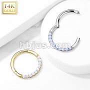14K Gold Opal Lined Set Hinged Segment Hoop Rings for Nose Septum, Daith and More
