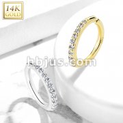 14 Kt. Gold CZ Paved Half Circle Bendable Hoop Rings For Ear Cartilage, Eyebrow, Nose and More