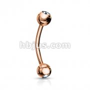 Clear CZ Ball Rose Gold IP Over 316L Surgical Steel Basic Eyebrow Curved Barbell 