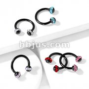 Crystals Paved Around ball Black PVD Over 316L Surgical Steel Horseshoes for Ear Cartilage, Daith, Eyebrow, Nose Septum and More