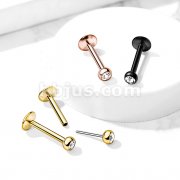Push In Press Fit Jeweled Ball Top PVD Over 316L Surgical Steel Threadless Labret, Monroe, Flat Back Stud.