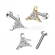 316L Surgical Steel L Bend Nose Stud Ring Rose Gold IP CZ Paved Arrow Heart Top