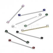 Implant Grade Titanium Threadless Industrial Barbell With Prong Set CZ Ends