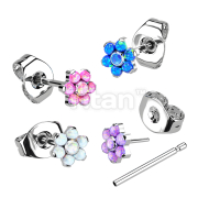 1pc Implant Grade Titanium Threadless Earring Studs with Opal Flower Top