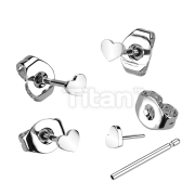 1pc Implant Grade Titanium Threadless Earring Studs with Heart Top