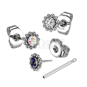 1pc Implant Grade Titanium Threadless Earring Studs with Round CZ and Ball Around Top