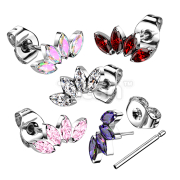 1pc Implant Grade Titanium Threadless Earring Stud with 4 Marquise CZ Fan