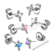 1pc Implant Grade Titanium Threadless Earring Studs with CZ or Opal Centered Ball Cross Top