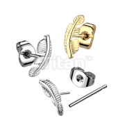 1pc Implant Grade Titanium Threadless Push in Earring Stud With Leaf Top