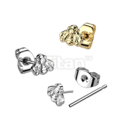 1pc Implant Grade Titanium Threadless Push in Earring Stud With 3-D Bee Top