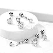 Implant Grade Titanium Threadless Push In Cartilage Barbell With CZ Bezel Set Ball Top
