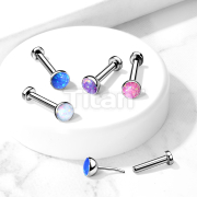 Implant Grade Titanium Threadless Push in Labret, Flat Back Studs with Opal Bezel Set Ball Top for Cartilage, Monroe, Nose and More