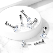 Implant Grade Titanium Threadless Push in Labret, Flat Back Studs with CZ Prong Set Top for Cartilage, Monroe, Nose and More