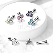Implant Grade Titanium Threadless Push in Labret, Flat Back Studs with CZ Prong Set TriangleTop for Cartilage, Monroe, Nose and More