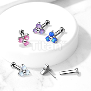 Implant Grade Titanium Threadless Push in Labret With Prong Set Opal Trinity Triangle Top