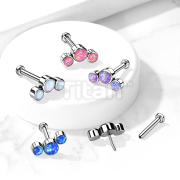 Implant Grade Titanium Threadless Push in Labret, Flat Back Studs with 3-Opal Bezel Set Top for Cartilage, Lip, Monroe, and More
