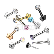 Implant Grade Titanium Threadless Push in Flower Base Labret, Flat Back Studs with CZ Prong Set Top for Cartilage, Monroe, Nose and More