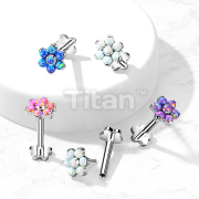 Implant Grade Titanium Threadless Push in Flower Base Labret, Flat Back Studs with Opal Flower Top for Cartilage, Monroe and More