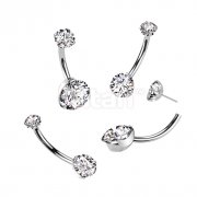 Implant Grade Titanium Threadless Push In Prong Set Bottom With CNC Round Claw Set CZ Top Belly Button Ring